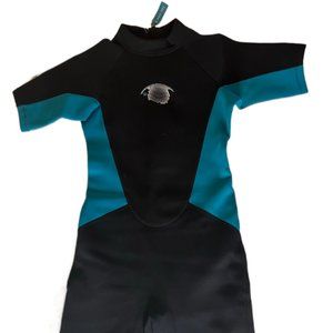 Tee-Pee-To Boys Thermal Blue & Black Mock Neck Back Zip 1 Piece Wetsuit  8 Years